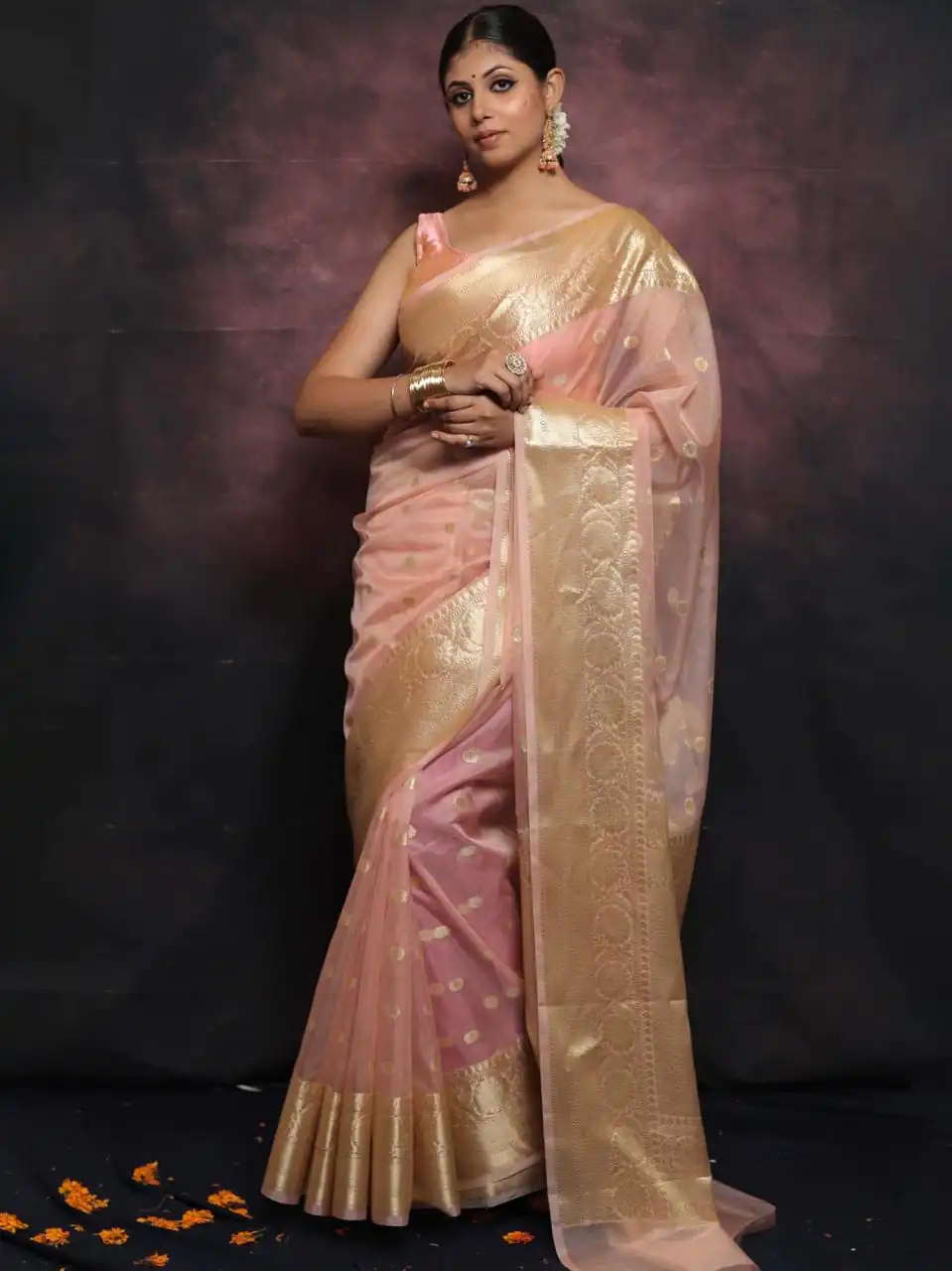 MS 440 Peach Color Organza Jacquard Butti Worked Saree Casual, Party Wear, Wedding, Events, Etc. Expected Delivery 4-6 Working Days 1449/- | Designer Sarees, Sarees, Bollywood Sarees, Creative Sarees, Embroidered Sarees, Ethnic Saree, Modern Digital sarees, Party Wear Sarees