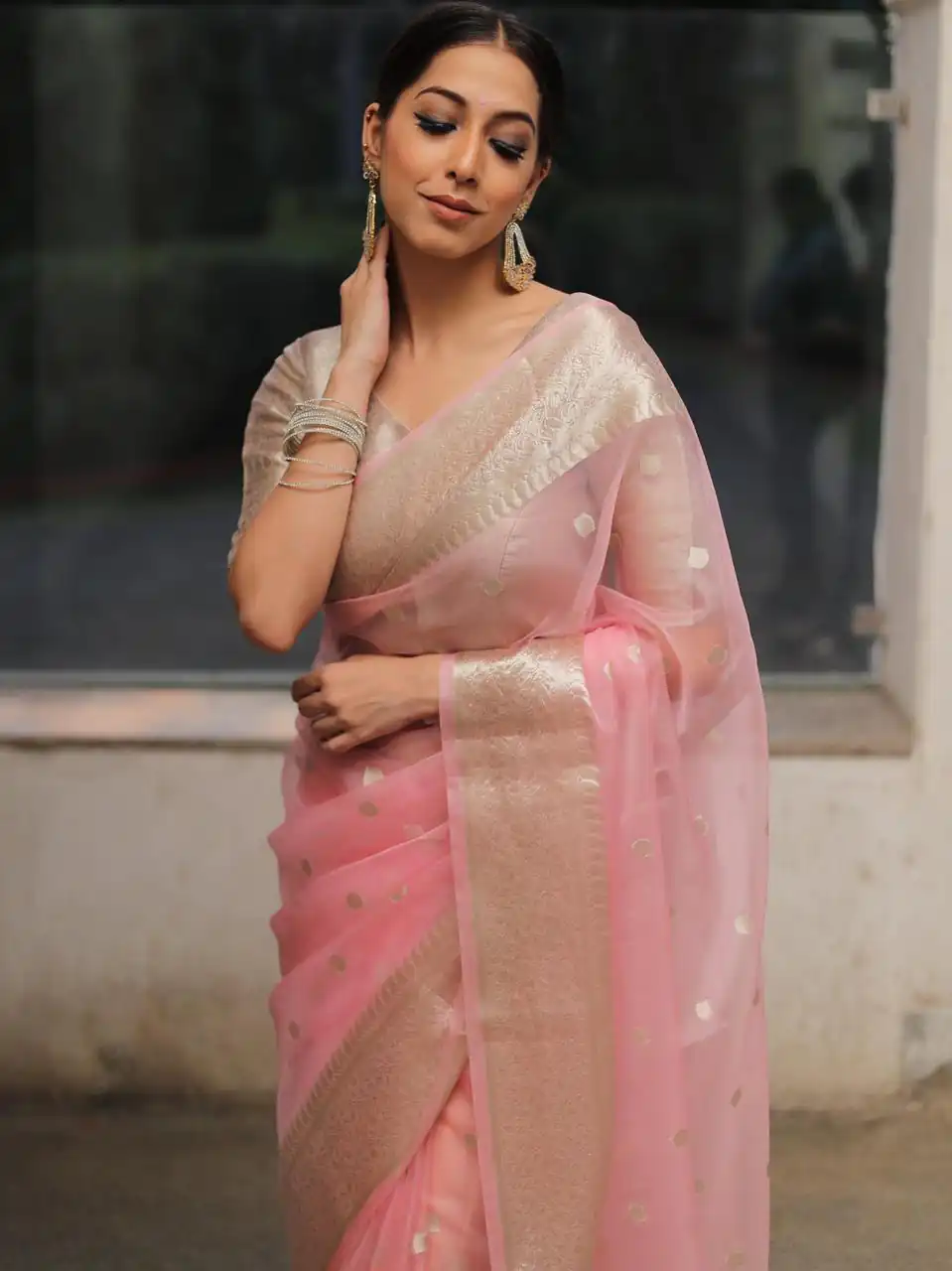 MS 440 Pink Color Organza Jacquard Butti Worked Saree Casual, Party Wear, Wedding, Events, Etc. Expected Delivery 4-6 Working Days 1449/- | Designer Sarees, Sarees, Bollywood Sarees, Creative Sarees, Embroidered Sarees, Ethnic Saree, Modern Digital sarees, Party Wear Sarees