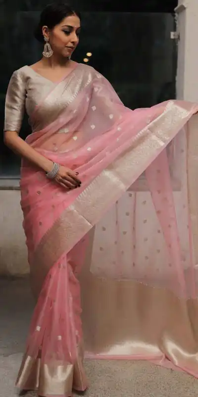 MS 440 Pink Color Organza Jacquard Butti Worked Saree Casual, Party Wear, Wedding, Events, Etc. Expected Delivery 4-6 Working Days 1449/- | Designer Sarees, Sarees, Bollywood Sarees, Creative Sarees, Embroidered Sarees, Ethnic Saree, Modern Digital sarees, Party Wear Sarees