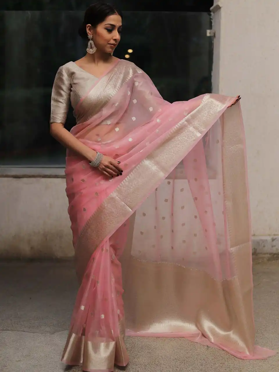 MS 440 Pink Color Organza Jacquard Butti Worked Saree Casual, Party Wear, Wedding, Events, Etc. Expected Delivery 4-6 Working Days 1449/- | Designer Sarees, Sarees, Bollywood Sarees, Creative Sarees, Embroidered Sarees, Ethnic Saree, Modern Digital sarees, Party Wear Sarees