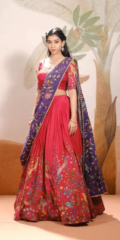 PC 376 Red Color Chant Crepe Kalamkari Printed Lehenga Choli Casual, Party Wear, Events, Festivals Wear Expected Delivery 4-6 Working Days @2099/- | Lehenga, Bollywood Lehenga, Creative Lehenga, Designer Lehenga, Embroidered Lehenga, Party Wear Lehenga