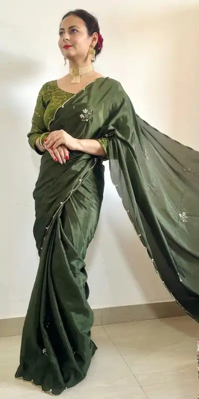   AC BEAUTY Stone Green Color Soft Chinnon Hand Work Flower Design Saree Casual, Wedding, Festive, Events Expected Delivery 4-6 Working Days @2449/- | Designer Sarees, Sarees, Bollywood Sarees, Creative Sarees, Embroidered Sarees, Ethnic Saree, Modern Digital sarees, Party Wear Sarees