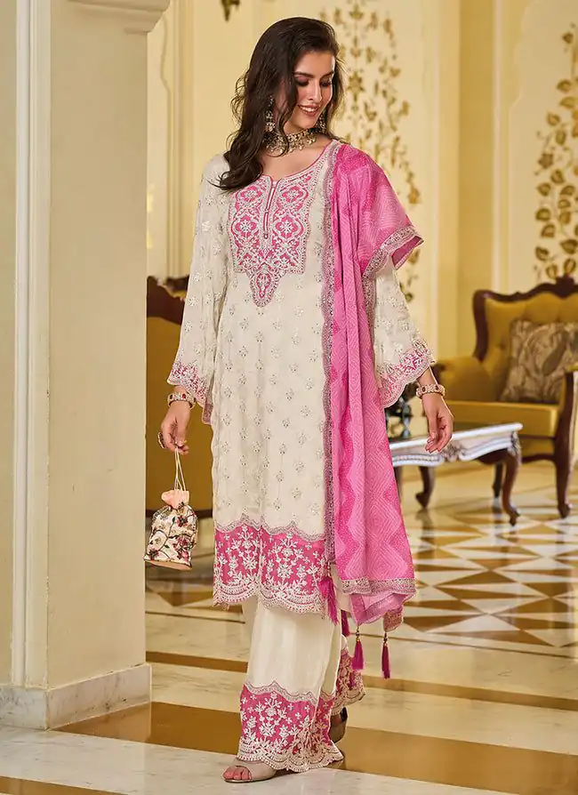 KF 1637 White Georgette Chine Sequins Work Salwar Suit Wedding, Party, Festive, Events Etc.  Expected Delivery 4-6 Working Days @2099/-Only | Salwar suit, Casual Suits, Creative suits, Designer Suits, Palazzo Suits, Party Wear Suits, Straight Suits