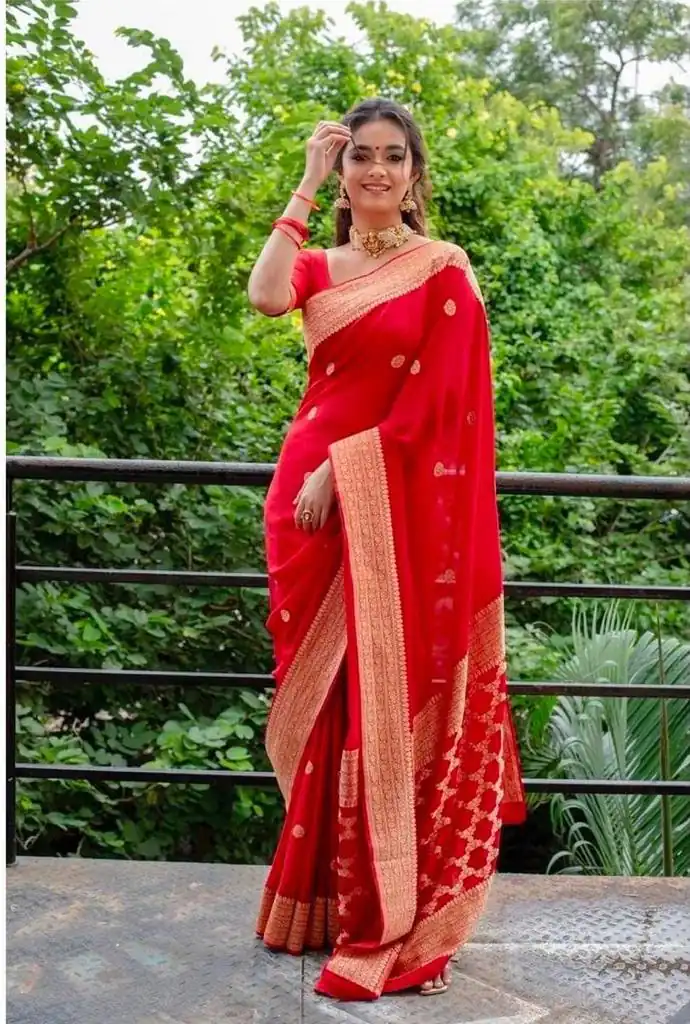 DDF Bela Red Color Soft Lichi Silk Ordinary Design Saree Casual, Party Wear, Events, Festivals Etc. Expected Delivery 4-6 Working Days 1349/- Only | Designer Sarees, Embroidered Sarees, Sarees, Bollywood Sarees, Creative Sarees, Ethnic Saree, Modern Digital sarees, Party Wear Sarees
