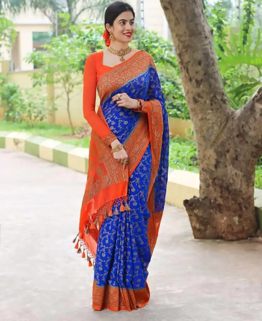 ES 8153 Blue Color Soft Lichi Silk Beautiful Design Work Saree Casual, Wedding, Party, Festive, Events Etc. Expected Delivery 4-6 Working Days @1499/- | Designer Sarees, Embroidered Sarees, Sarees, Bollywood Sarees, Creative Sarees, Ethnic Saree, Modern Digital sarees, Party Wear Sarees