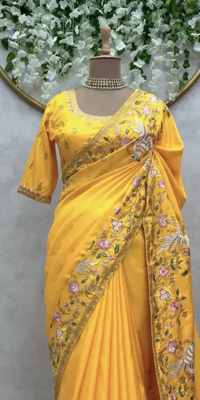 KD 476 Yellow Color Dola silk Thread Sequence Saree Casual, Party Wear, Wedding, Events Etc. Expected Delivery 4-6 Working Days @1999/- | Designer Sarees, Sarees, Bollywood Sarees, Creative Sarees, Embroidered Sarees, Ethnic Saree, Modern Digital sarees, Party Wear Sarees