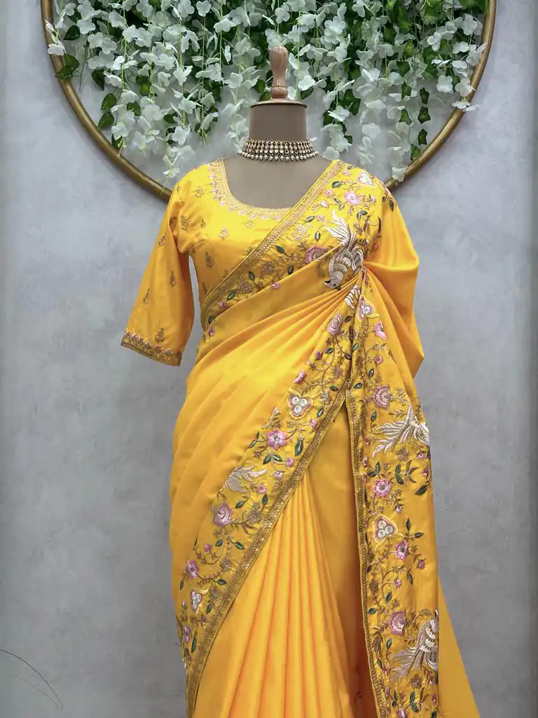 KD 476 Yellow Color Dola silk Thread Sequence Saree Casual, Party Wear, Wedding, Events Etc. Expected Delivery 4-6 Working Days @1999/- | Designer Sarees, Sarees, Bollywood Sarees, Creative Sarees, Embroidered Sarees, Ethnic Saree, Modern Digital sarees, Party Wear Sarees