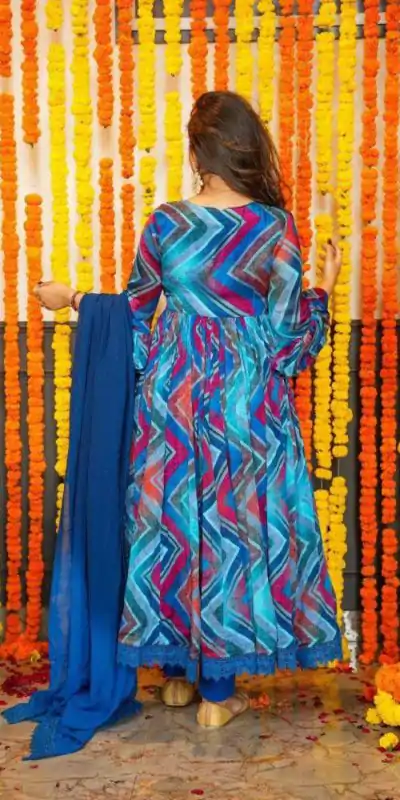 DC G33 Blue Color Chiffon Digital Prints Embroidery Gown Casual, Wedding, Party, Festive, Events Etc. Expected Delivery 4-6 Working Days @2099/- | Gowns, Bollywood Gowns, Creative Gowns, Designer Gowns, Embroidered Gowns, Party Wear Gowns