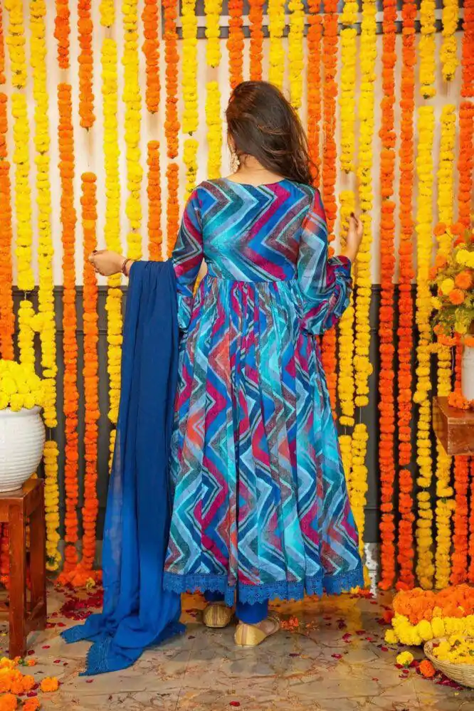 DC G33 Blue Color Chiffon Digital Prints Embroidery Gown Casual, Wedding, Party, Festive, Events Etc. Expected Delivery 4-6 Working Days @2099/- | Gowns, Bollywood Gowns, Creative Gowns, Designer Gowns, Embroidered Gowns, Party Wear Gowns