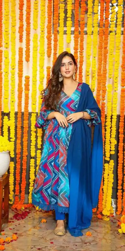 DC G33 Blue Color Chiffon Digital Prints Embroidery Gown Casual, Wedding, Party, Festive, Events Etc. Expected Delivery 4-6 Working Days @2099/- | Gowns, Bollywood Gowns, Creative Gowns, Designer Gowns, Embroidered Gowns, Party Wear Gowns