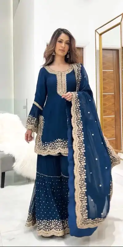 NSR 797 Blue Color Faux Georgette Embroidery Work Salwar Suit Casual, Party Festive, Events Etc. Expected Delivery 4-6 Working Days @2099/ | Jump Suits, Salwar suit, Casual Suits, Creative suits, Designer Suits, Palazzo Suits, Party Wear Suits, Patiala Suits, Straight Suits