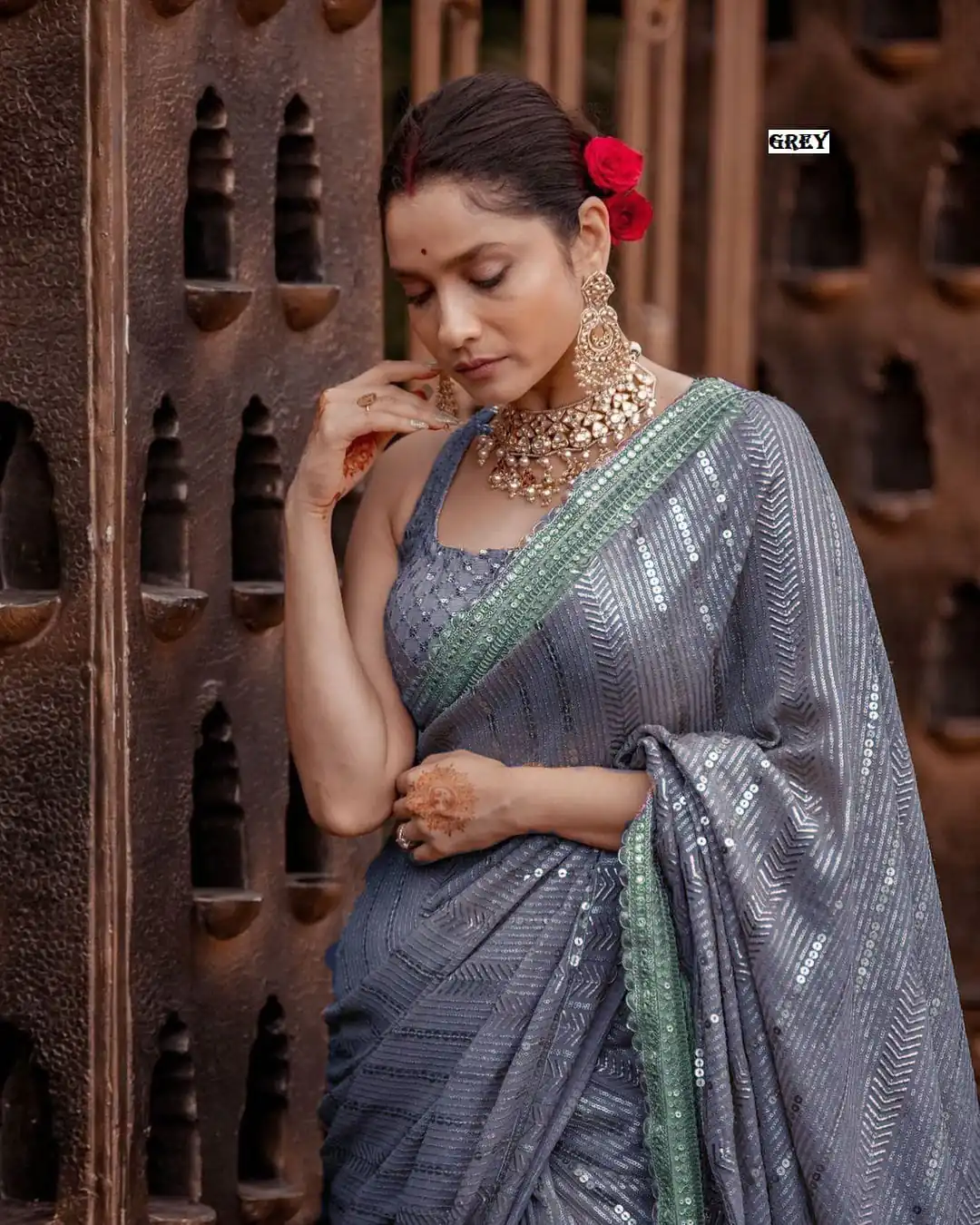 DF 3268 Grey Color Georgette Beautiful Embroidery Saree Casual, Party Wear, Wedding, Events Etc Delivery Expected.4-6 Working Days 1749/ | Designer Sarees, Sarees, Bollywood Sarees, Creative Sarees, Embroidered Sarees, Ethnic Saree, Modern Digital sarees, Party Wear Sarees