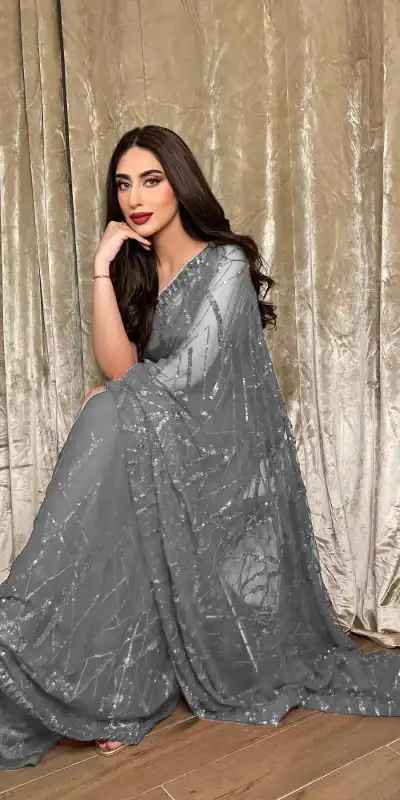 JR 615 Grey Color Georgette Embroidery Sequence Piping Saree Casual, Wedding, Festive, Events Expected Delivery  4-6 Working Days @1799/- | Designer Sarees, Sarees, Bollywood Sarees, Creative Sarees, Embroidered Sarees, Ethnic Saree, Modern Digital sarees, Party Wear Sarees