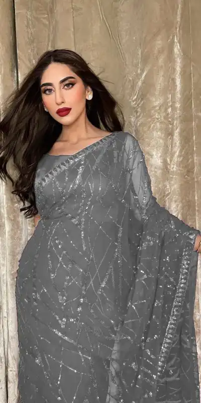 JR 615 Grey Color Georgette Embroidery Sequence Piping Saree Casual, Wedding, Festive, Events Expected Delivery  4-6 Working Days @1799/- | Designer Sarees, Sarees, Bollywood Sarees, Creative Sarees, Embroidered Sarees, Ethnic Saree, Modern Digital sarees, Party Wear Sarees