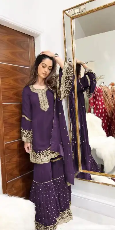 NSR 797 Purple Color Faux Georgette Embroidery Work Salwar Suit Casual, Party Festive, Events Etc. Expected Delivery 4-6 Working Days @2099/ | Jump Suits, Salwar suit, Casual Suits, Creative suits, Designer Suits, Palazzo Suits, Party Wear Suits, Patiala Suits, Straight Suits