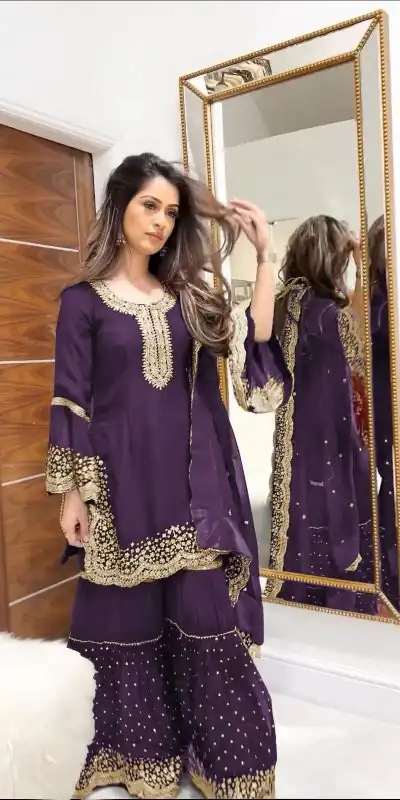 NSR 797 Purple Color Faux Georgette Embroidery Work Salwar Suit Casual, Party Festive, Events Etc. Expected Delivery 4-6 Working Days @2099/ | Jump Suits, Salwar suit, Casual Suits, Creative suits, Designer Suits, Palazzo Suits, Party Wear Suits, Patiala Suits, Straight Suits
