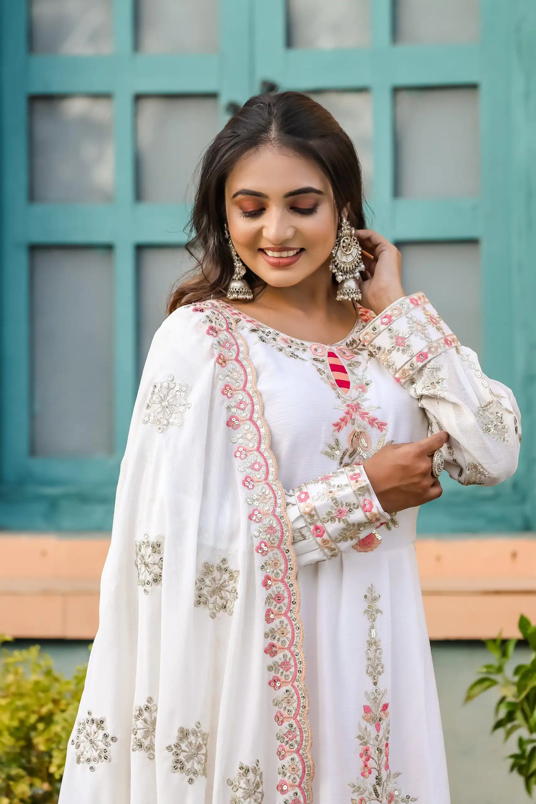 SRK 5163 White Color Chinnon Silk Embroidery Salwar Suit Wedding, Party, Festive, Events Expected Delivery 4-6 Working Days @ 2299/- | Salwar suit, Casual Suits, Creative suits, Designer Suits, Palazzo Suits, Party Wear Suits, Patiala Suits, Straight Suits