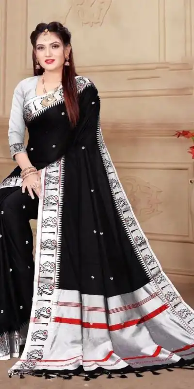 SC Plathian silk Black Color Soft Lichi Silk Silver Zari Design Saree , Party Wear, Events, Festivals Expected Delivery 4-6 Working Days 1499/- | Designer Sarees, Sarees, Bollywood Sarees, Creative Sarees, Embroidered Sarees, Ethnic Saree, Modern Digital sarees, Party Wear Sarees