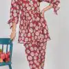 Mesmerizing Maroon Color Soft Poly Linen Print Work Kurti