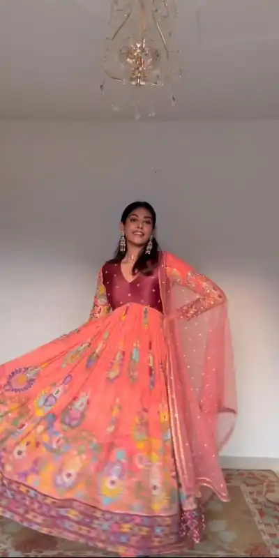 PC 379 Pink Color Chant Crepe Kalamkari Printed Gown Casual, Party Wear, Events, Festivals Wear Etc. Expected Delivery 4-6 Working Days @1999/- | Gowns, Bollywood Gowns, Creative Gowns, Designer Gowns, Embroidered Gowns, Party Wear Gowns