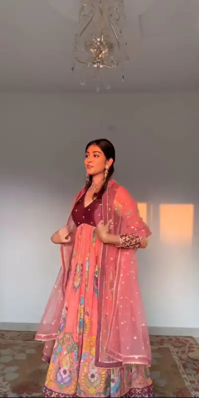 PC 379 Pink  Color Chant Crepe Kalamkari Printed Gown Casual, Party Wear, Events, Festivals Wear Etc. Expected Delivery 4-6 Working Days @1999/- | Gowns, Bollywood Gowns, Creative Gowns, Designer Gowns, Embroidered Gowns, Party Wear Gowns