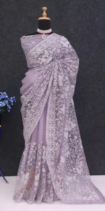 BT RIDDHI Light Purple Color Butterfly Net Embroidery Sequence Saree Casual, Party Wear, Traditional Wear, Wedding Wear, Events Etc.@2149/- | Designer Sarees, Sarees, Bollywood Sarees, Creative Sarees, Ethnic Saree, Modern Digital sarees, Party Wear Sarees