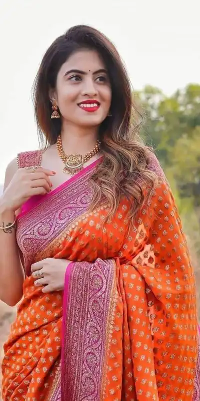 SC Orange butti Color Soft Silk Golden Zari Design Work Saree , Party Wear, Events, Festivals Expected Delivery 4-6 Working Days 1499/- | Designer Sarees, Sarees, Bollywood Sarees, Creative Sarees, Embroidered Sarees, Ethnic Saree, Modern Digital sarees, Party Wear Sarees
