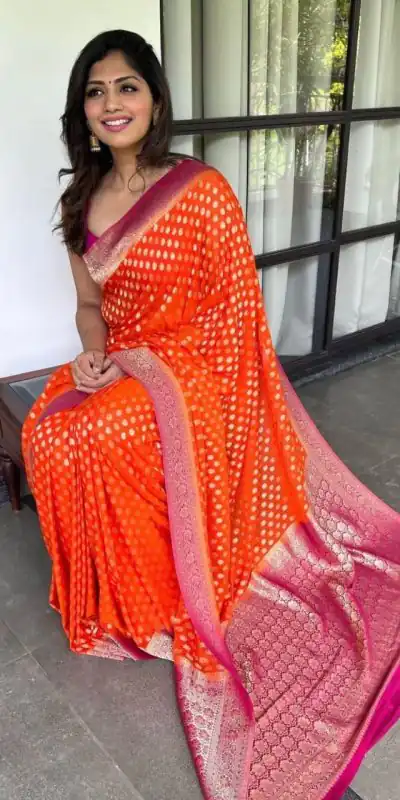 SC Orange butti Color Soft Silk Golden Zari Design Work Saree , Party Wear, Events, Festivals Expected Delivery 4-6 Working Days 1499/- | Designer Sarees, Sarees, Bollywood Sarees, Creative Sarees, Embroidered Sarees, Ethnic Saree, Modern Digital sarees, Party Wear Sarees