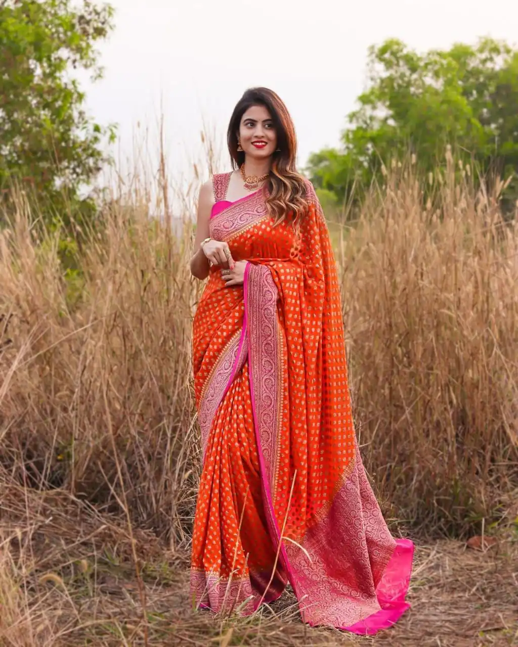 SC Orange butti Color Soft Silk Golden Zari Design Work Saree , Party Wear, Events, Festivals Expected Delivery 4-6 Working Days 1499/- | Designer Sarees, Sarees, Bollywood Sarees, Creative Sarees, Embroidered Sarees, Ethnic Saree, Modern Digital sarees, Party Wear Sarees