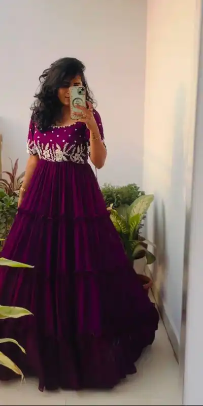 PC 378 Purple Color Fox Georgette Embroidery Thread Gown Casual, Party Wear, Events, Festivals Wear Etc. Expected Delivery 4-6 Working Days @1849/- | Gowns, Bollywood Gowns, Creative Gowns, Designer Gowns, Embroidered Gowns, Party Wear Gowns
