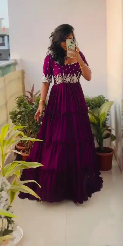PC 378 Purple Color Fox Georgette Embroidery Thread Gown Casual, Party Wear, Events, Festivals Wear Etc. Expected Delivery 4-6 Working Days @1849/- | Gowns, Bollywood Gowns, Creative Gowns, Designer Gowns, Embroidered Gowns, Party Wear Gowns