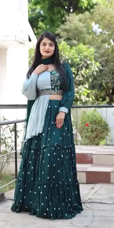 PC 233 Green Color Heavy Chinon Embroidery Lehenga Choli Casual, Party Wear, Events, Festivals Wear Expected Delivery 4-6 Working Days @2699/- | Lehenga, Bollywood Lehenga, Creative Lehenga, Designer Lehenga, Embroidered Lehenga, Party Wear Lehenga