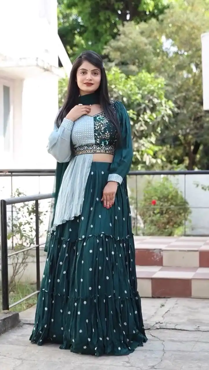 PC 233 Green Color Heavy Chinon Embroidery Lehenga Choli Casual, Party Wear, Events, Festivals Wear Expected Delivery 4-6 Working Days @2699/- | Lehenga, Bollywood Lehenga, Creative Lehenga, Designer Lehenga, Embroidered Lehenga, Party Wear Lehenga