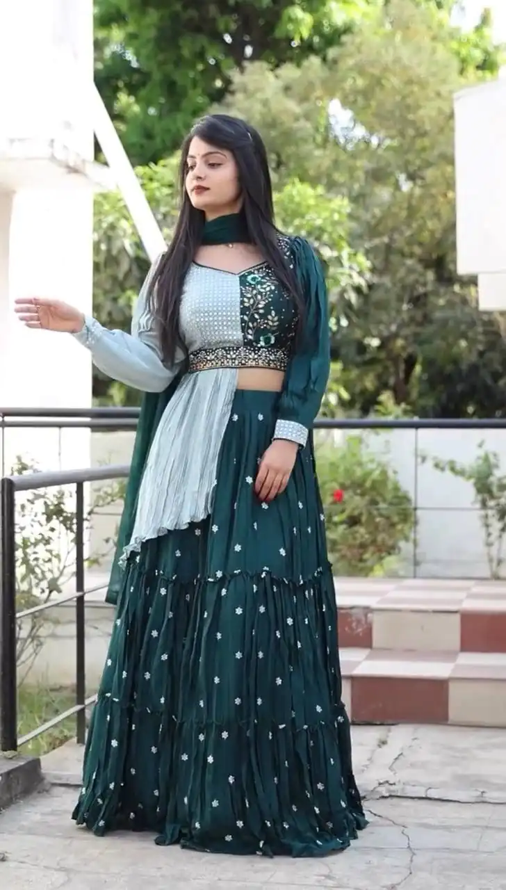 PC 233 Green Color Heavy Chinon Embroidery Lehenga Choli Casual, Party Wear, Events, Festivals Wear Expected Delivery 4-6 Working Days @2699/- | Lehenga, Bollywood Lehenga, Creative Lehenga, Designer Lehenga, Embroidered Lehenga, Party Wear Lehenga