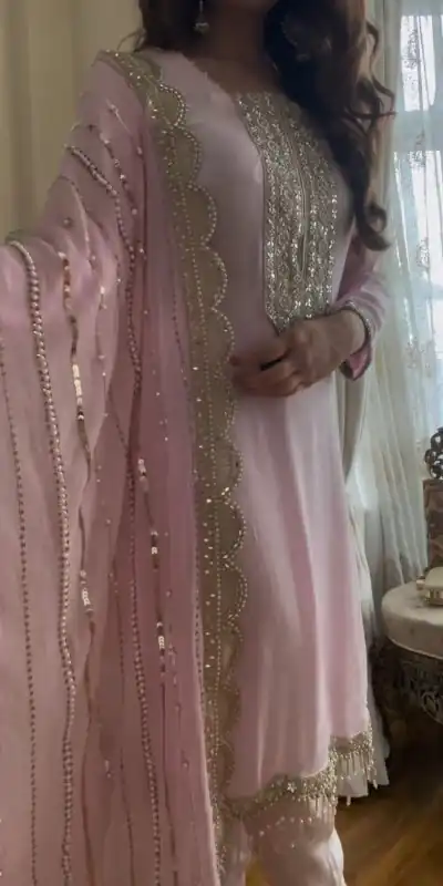 ZF 1604 Baby Pink Color Georgette Embroidery Diamond Handwork Salwar Suit Casual, Wedding, Party, Events Etc. Expected Delivery 4-6 Working Days 1949/- | Jump Suits, Salwar suit, Casual Suits, Creative suits, Designer Suits, Palazzo Suits, Party Wear Suits, Patiala Suits, Straight Suits