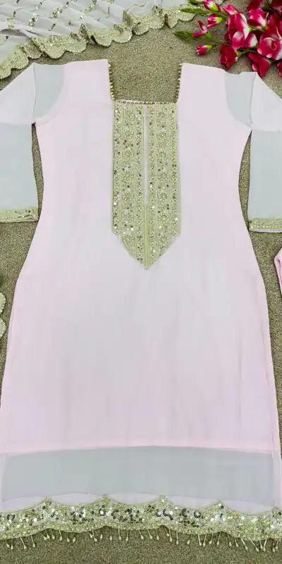 ZF 1604 Baby Pink Color Georgette Embroidery Diamond Handwork Salwar Suit Casual, Wedding, Party, Events Etc. Expected Delivery 4-6 Working Days 1949/- | Jump Suits, Salwar suit, Casual Suits, Creative suits, Designer Suits, Palazzo Suits, Party Wear Suits, Patiala Suits, Straight Suits