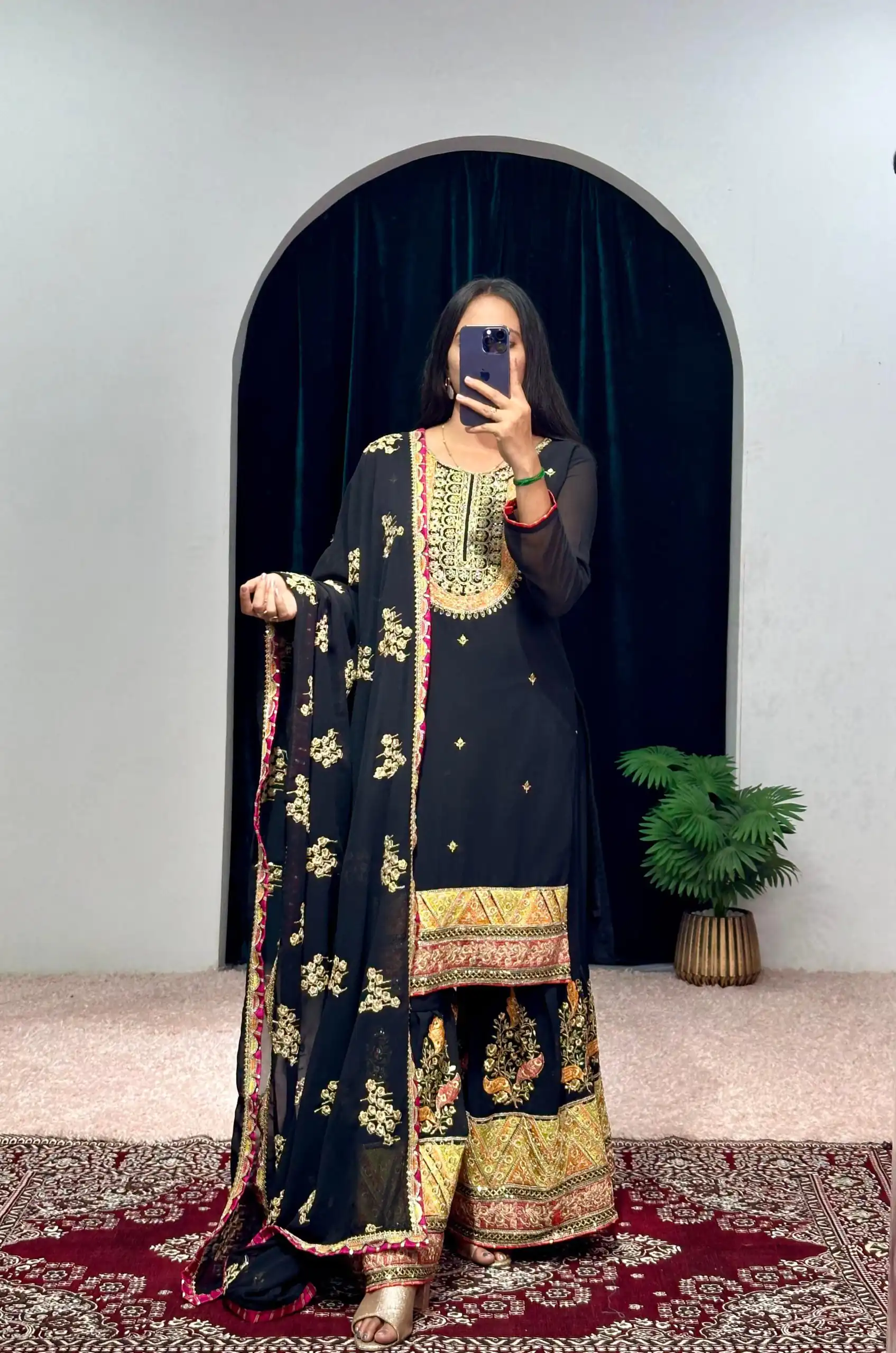 ST 1050 Black Color Georgette Embroidery Stone & Mirror Salwar Suit Casual, Wedding, Party, Festive, Events Etc. Expected Delivery 4-6 Working Days @2199/- | Jump Suits, Salwar suit, Casual Suits, Creative suits, Designer Suits, Palazzo Suits, Party Wear Suits, Patiala Suits, Straight Suits