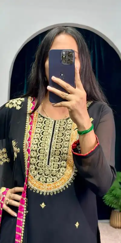 ST 1050 Black Color Georgette Embroidery Stone & Mirror Salwar Suit Casual, Wedding, Party, Festive, Events Etc. Expected Delivery 4-6 Working Days @2199/- | Jump Suits, Salwar suit, Casual Suits, Creative suits, Designer Suits, Palazzo Suits, Party Wear Suits, Patiala Suits, Straight Suits