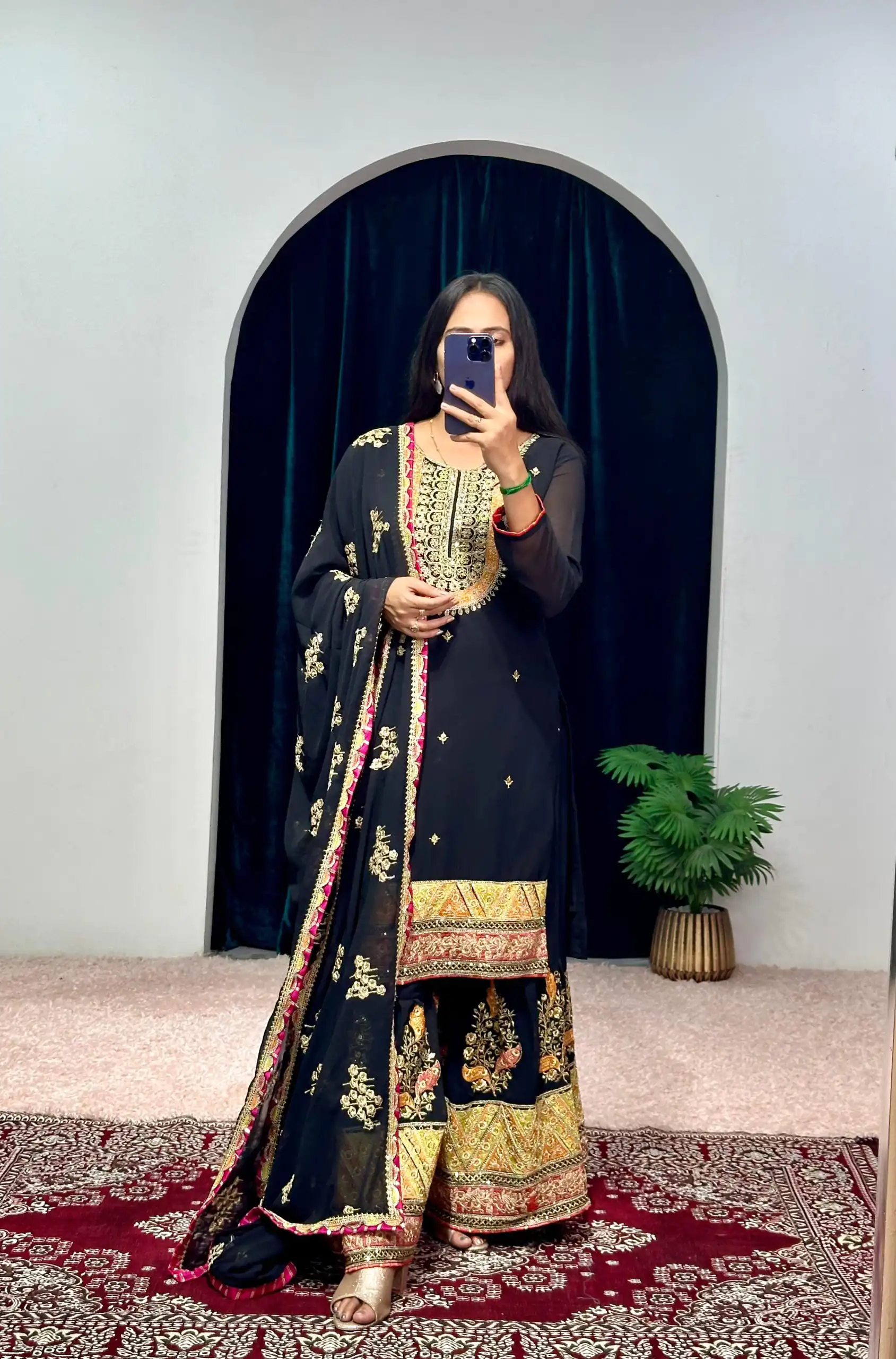 ST 1050 Black Color Georgette Embroidery Stone & Mirror Salwar Suit Casual, Wedding, Party, Festive, Events Etc. Expected Delivery 4-6 Working Days @2199/- | Jump Suits, Salwar suit, Casual Suits, Creative suits, Designer Suits, Palazzo Suits, Party Wear Suits, Patiala Suits, Straight Suits