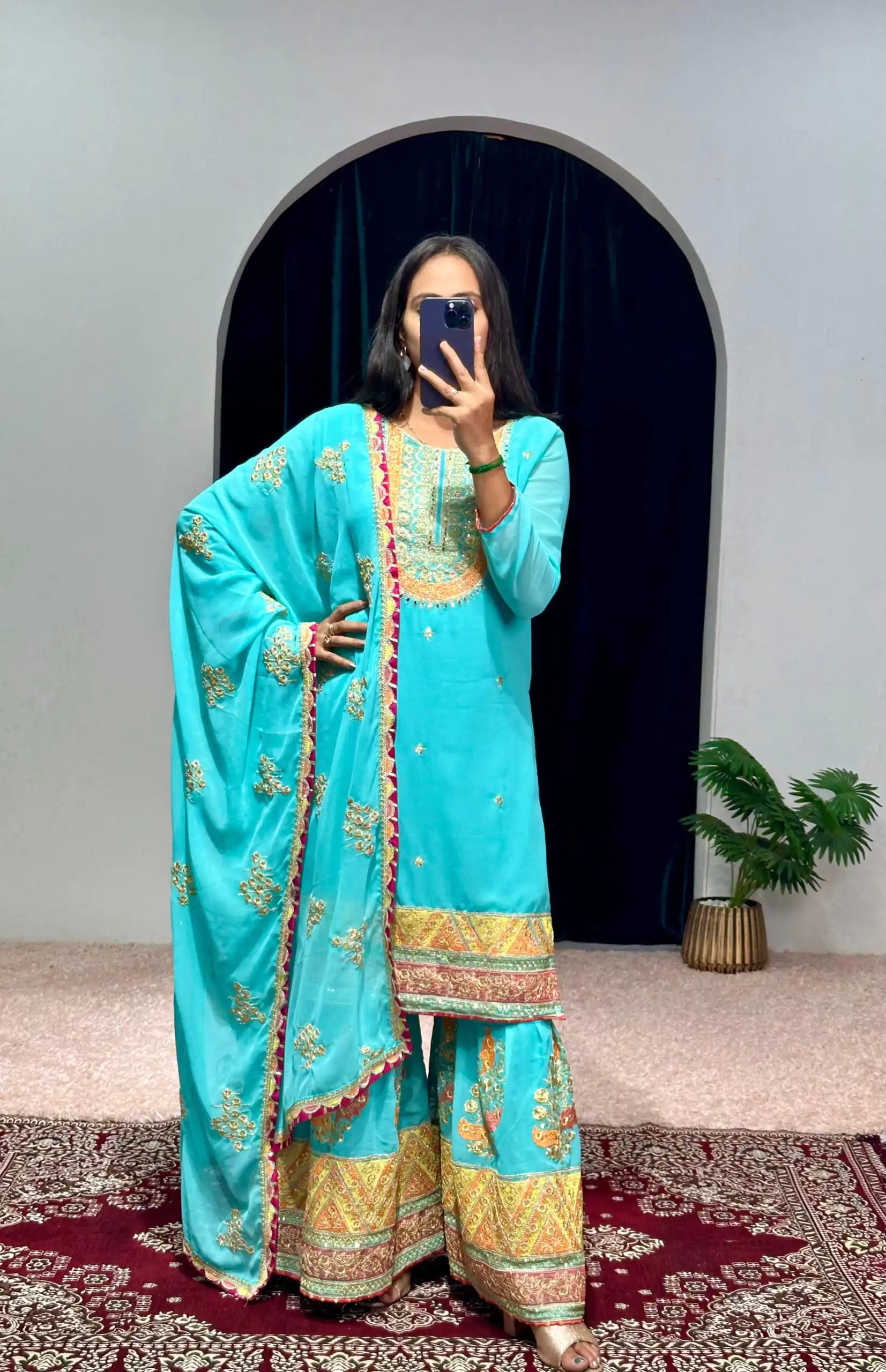 ST 1050 Blue Color Georgette Embroidery Stone & Mirror Salwar Suit Casual, Wedding, Party, Festive, Events Etc. Expected Delivery 4-6 Working Days @2199/- | Jump Suits, Salwar suit, Casual Suits, Creative suits, Designer Suits, Palazzo Suits, Party Wear Suits, Patiala Suits, Straight Suits