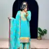 Nice Blue Color Georgette Embroidery Stone & Mirror Salwar Suit