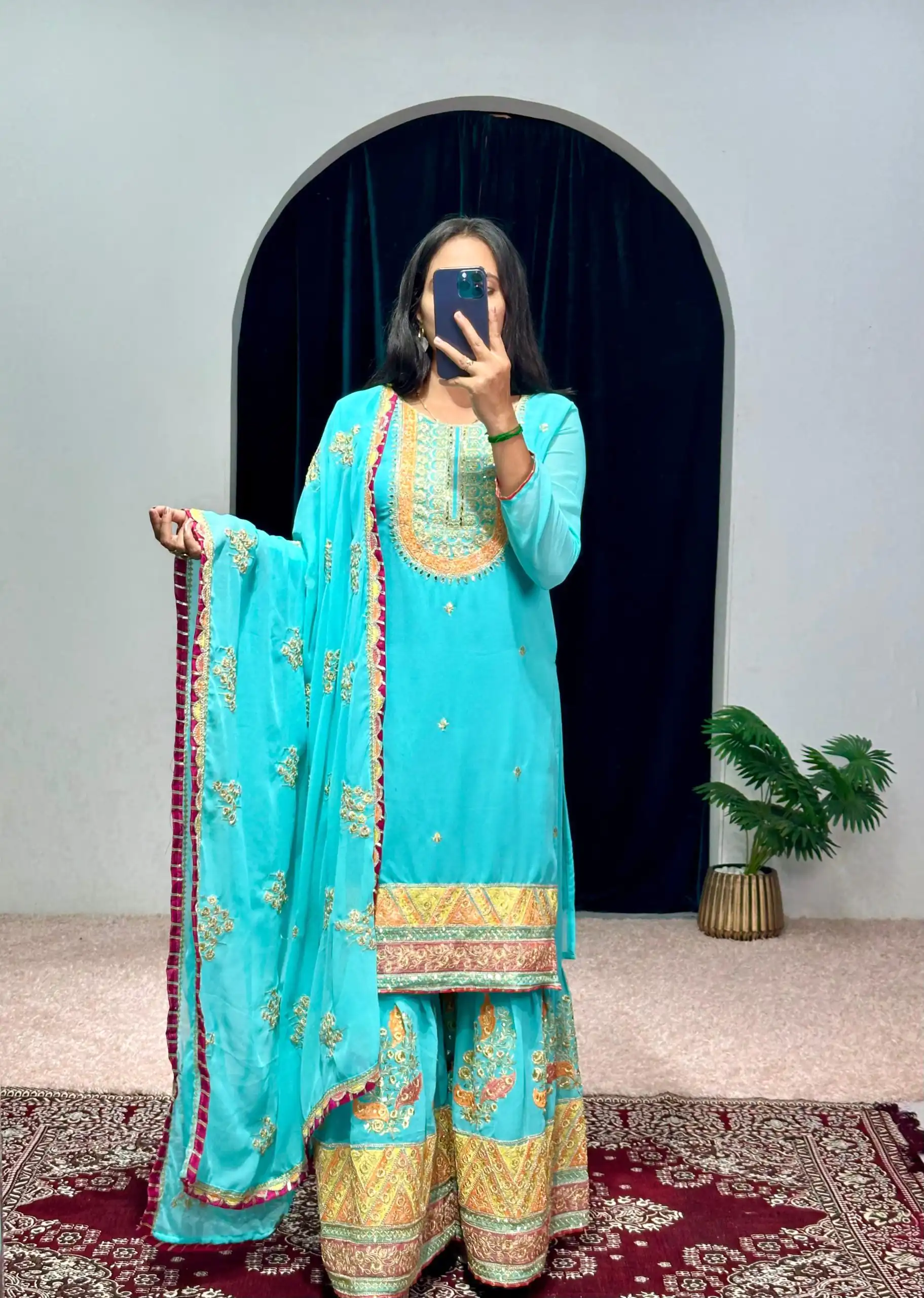 ST 1050 Blue Color Georgette Embroidery Stone & Mirror Salwar Suit Casual, Wedding, Party, Festive, Events Etc. Expected Delivery 4-6 Working Days @2199/- | Jump Suits, Salwar suit, Casual Suits, Creative suits, Designer Suits, Palazzo Suits, Party Wear Suits, Patiala Suits, Straight Suits