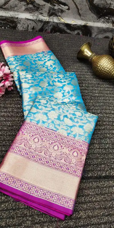 MB™️  3235 Blue Color Soft Organic Banarasi Silk Gold Zari Weaving Saree Casual, Party Wear, Festival, Events, .  Expected Delivery  4-6 Working Days @1749 | Designer Sarees, Sarees, Bollywood Sarees, Creative Sarees, Embroidered Sarees, Ethnic Saree, Modern Digital sarees, Party Wear Sarees
