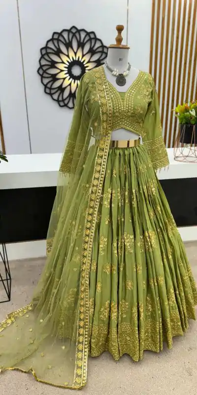 ZSR 3067 Green Color Georgette Embroidery Sequence Lehenga Choli Wedding, Party, Events Etc. Expected Delivery 4-6 Working Days 2149/- | Lehenga, Bollywood Lehenga, Creative Lehenga, Designer Lehenga, Embroidered Lehenga, Party Wear Lehenga