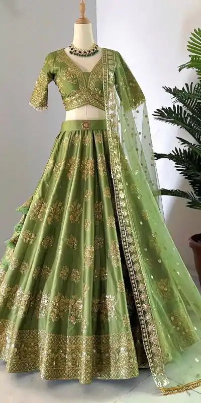 ZSR 3067 Green Color Georgette Embroidery Sequence Lehenga Choli Wedding, Party, Events Etc. Expected Delivery 4-6 Working Days 2149/- | Lehenga, Bollywood Lehenga, Creative Lehenga, Designer Lehenga, Embroidered Lehenga, Party Wear Lehenga