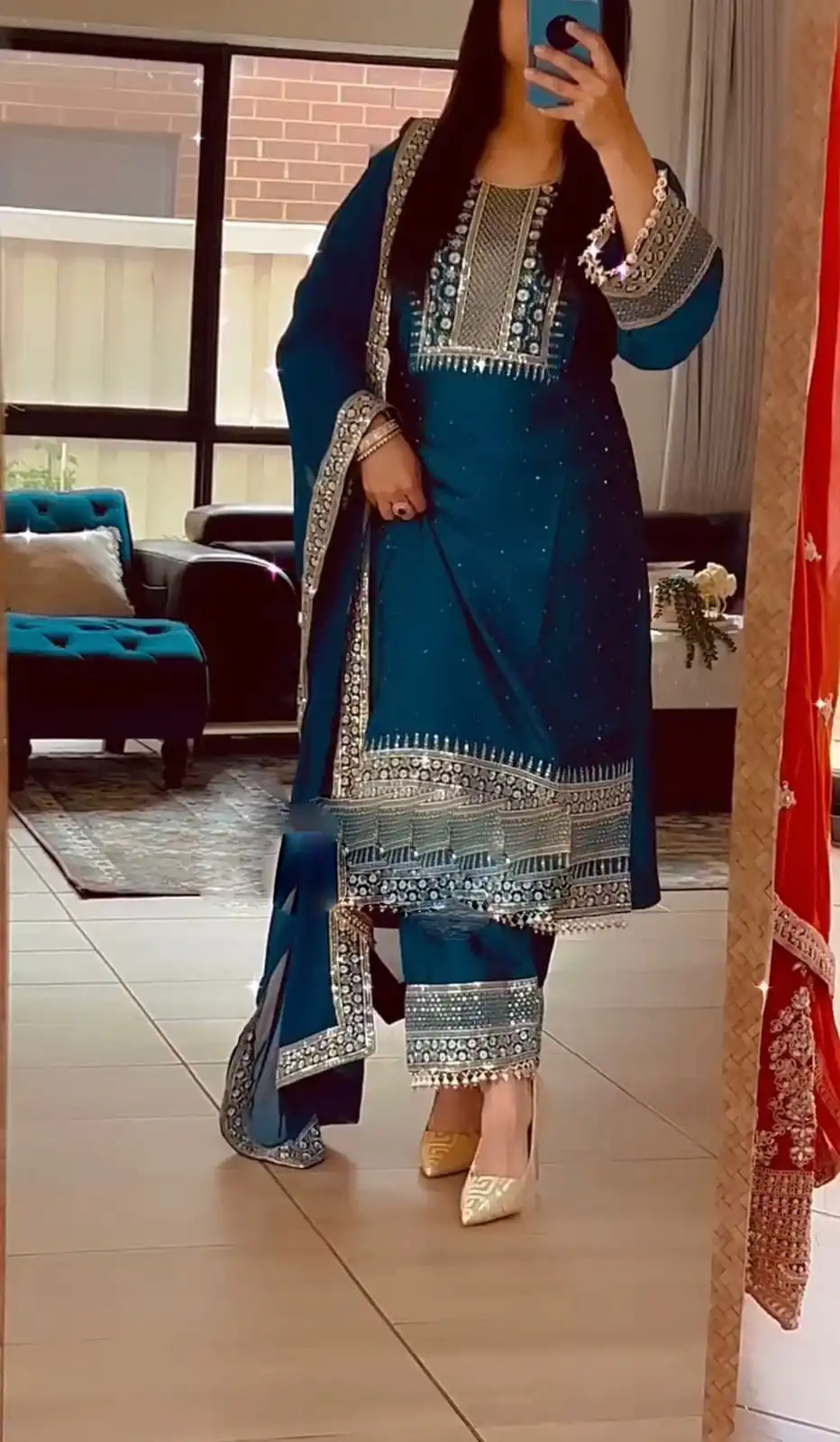 ZF 371 Peacock Blue Color Chinnon Silk Embroidery Salwar Suit Casual, Wedding, Party, Events Etc. Expected Delivery 4-6 Working Days 2099/- | Jump Suits, Salwar suit, Casual Suits, Creative suits, Designer Suits, Palazzo Suits, Party Wear Suits, Patiala Suits, Straight Suits