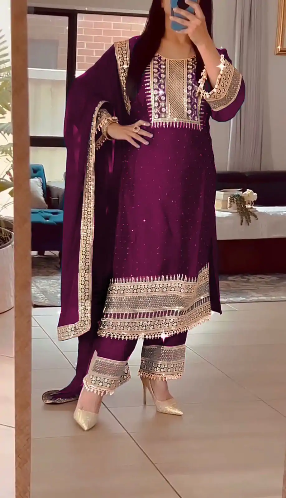 ZF 371 Purple Color Chinnon Silk Embroidery Salwar Suit Casual, Wedding, Party, Events Etc. Expected Delivery 4-6 Working Days 2099/- | Jump Suits, Salwar suit, Casual Suits, Creative suits, Designer Suits, Palazzo Suits, Party Wear Suits, Patiala Suits, Straight Suits