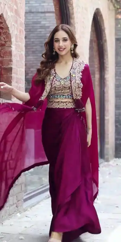 ST 1031 Purple Color Georgette Embroidery Work Lehenga Choli Koti Casual, Wedding, Party, Festive, Events Etc. Expected Delivery 4-6 Working Days @1849/- | Lehenga, Bollywood Lehenga, Creative Lehenga, Designer Lehenga, Embroidered Lehenga, Party Wear Lehenga