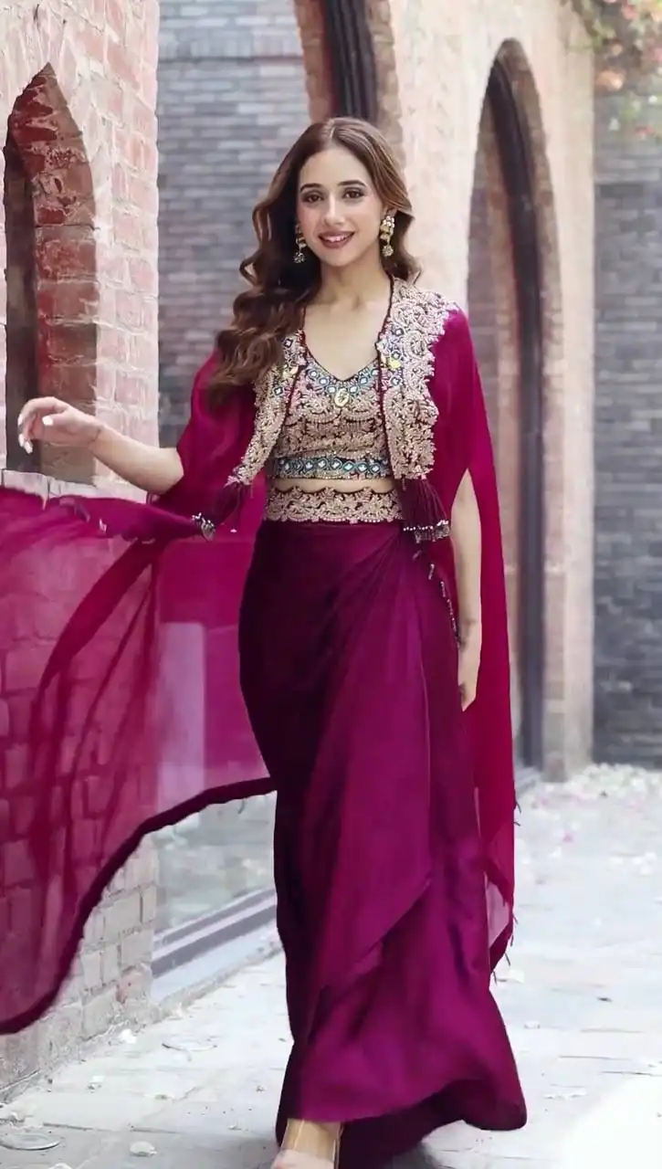 ST 1031 Purple Color Georgette Embroidery Work Lehenga Choli Koti Casual, Wedding, Party, Festive, Events Etc. Expected Delivery 4-6 Working Days @1849/- | Lehenga, Bollywood Lehenga, Creative Lehenga, Designer Lehenga, Embroidered Lehenga, Party Wear Lehenga