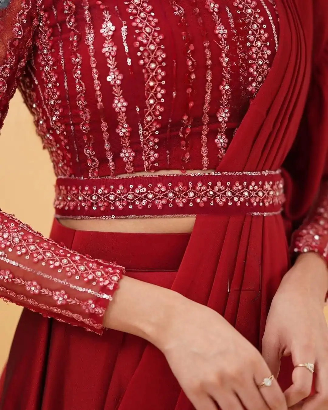BE 225 Red Color Georgette Ruffle Blouse Embroidery Lehenga Saree Wedding, Party, Festive events, etc.  Expected Delivery  4-6 Working Days @1999/- | Lehenga, Bollywood Lehenga, Creative Lehenga, Designer Lehenga, Embroidered Lehenga, Party Wear Lehenga